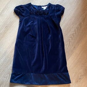 Janie and Jack Velvet Navy Dress with rose neckline 6